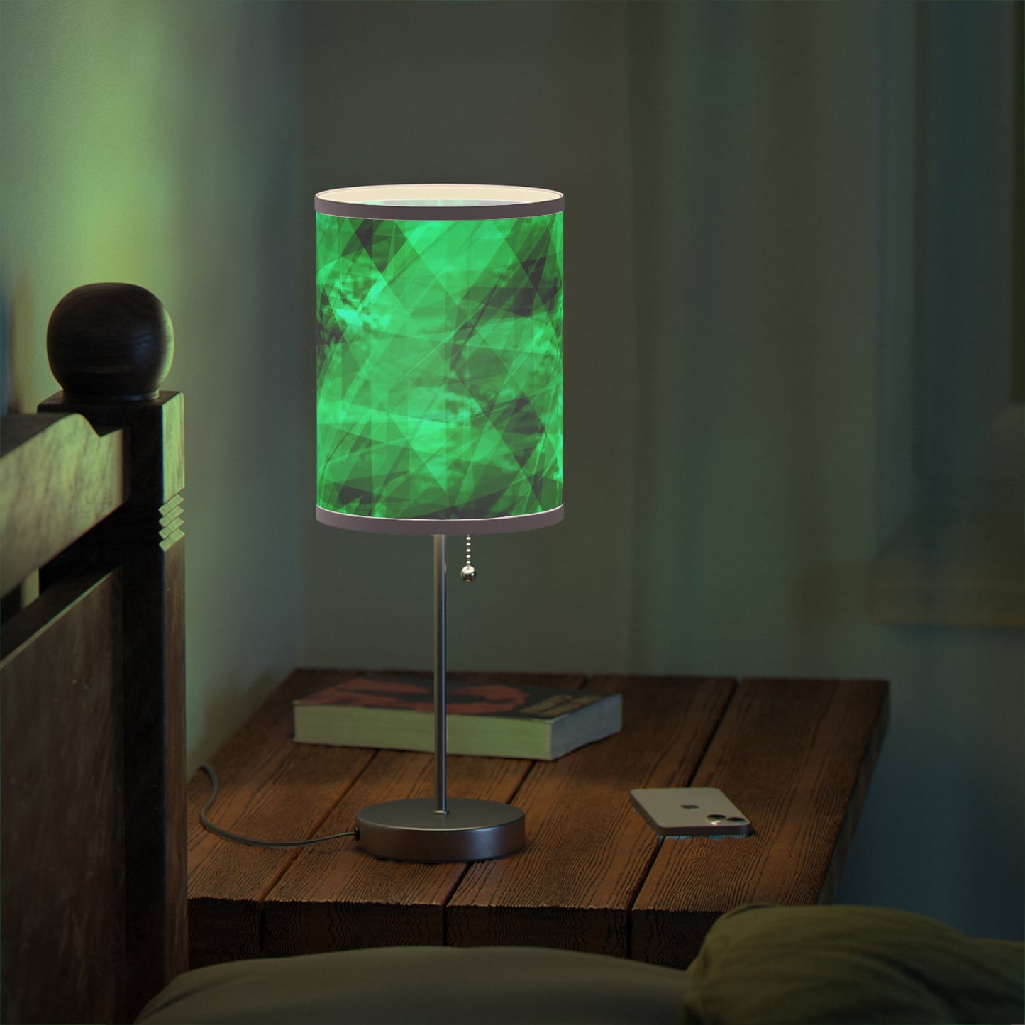 A Gem Aura II: Light Pink Trim Modern Green Geometric Table Lamp, Decorative Lighting, Home Decor, Bedroom Accent, Stylish Gift Idea