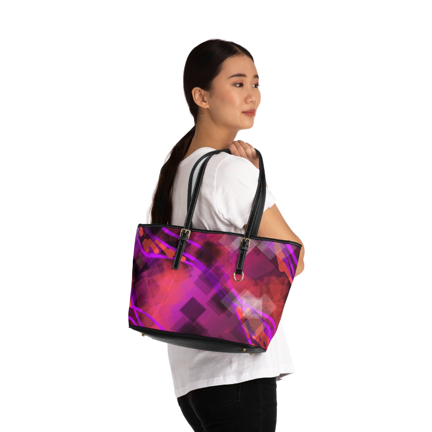 Bo: Vibrant PU Leather Shoulder Bag - Stylish Tote with Abstract Design