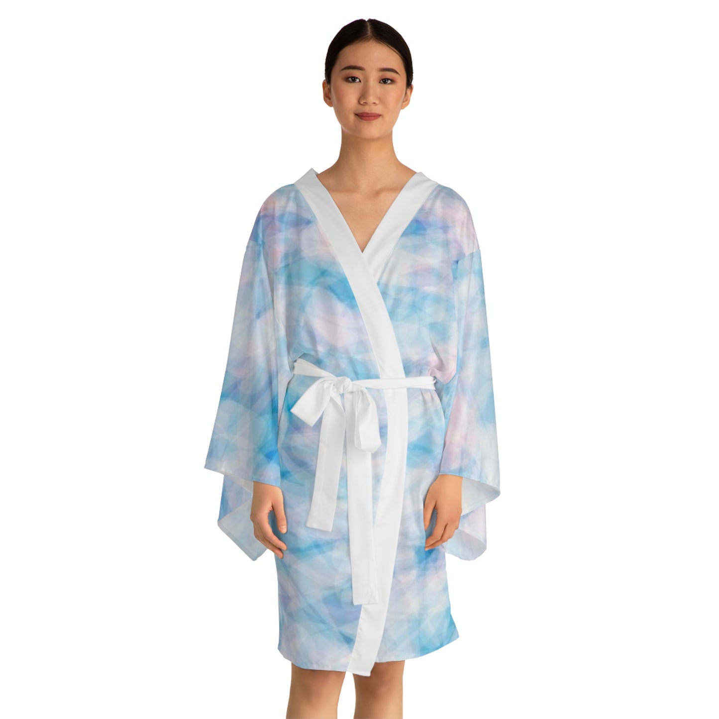 Blue Sugar: Serene Long Sleeve Kimono Style Robe, Relaxation Loungewear, Boho Home wear, Gift for Her, Cozy Spa Robe