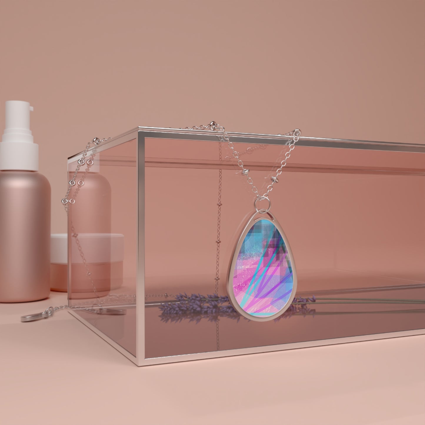 Kira: Mystical Mood, Abstract Art Oval Necklace – Elegant Design, Spiritual Art Jewelry