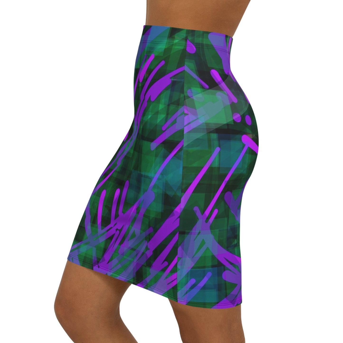 Daphne: Vibrant Abstract Women's Mid-Waist Pencil Skirt | Modern Chic Style