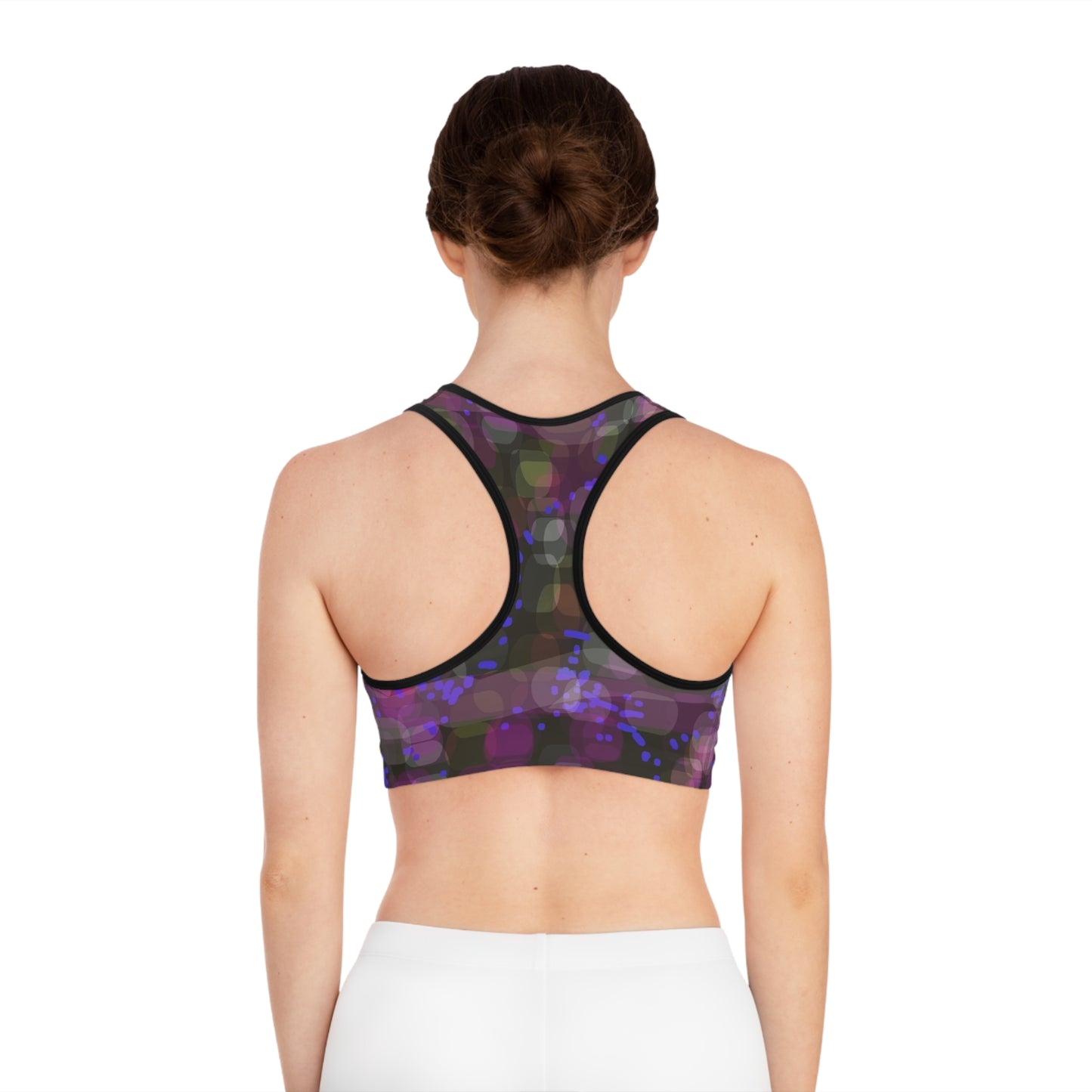 Let's Groove: (Blk Trim) Vibrant Abstract Sports Bra, Stylish Workout Top, Fitness Apparel, Dance Gear, Activewear, Trendy Sportswear