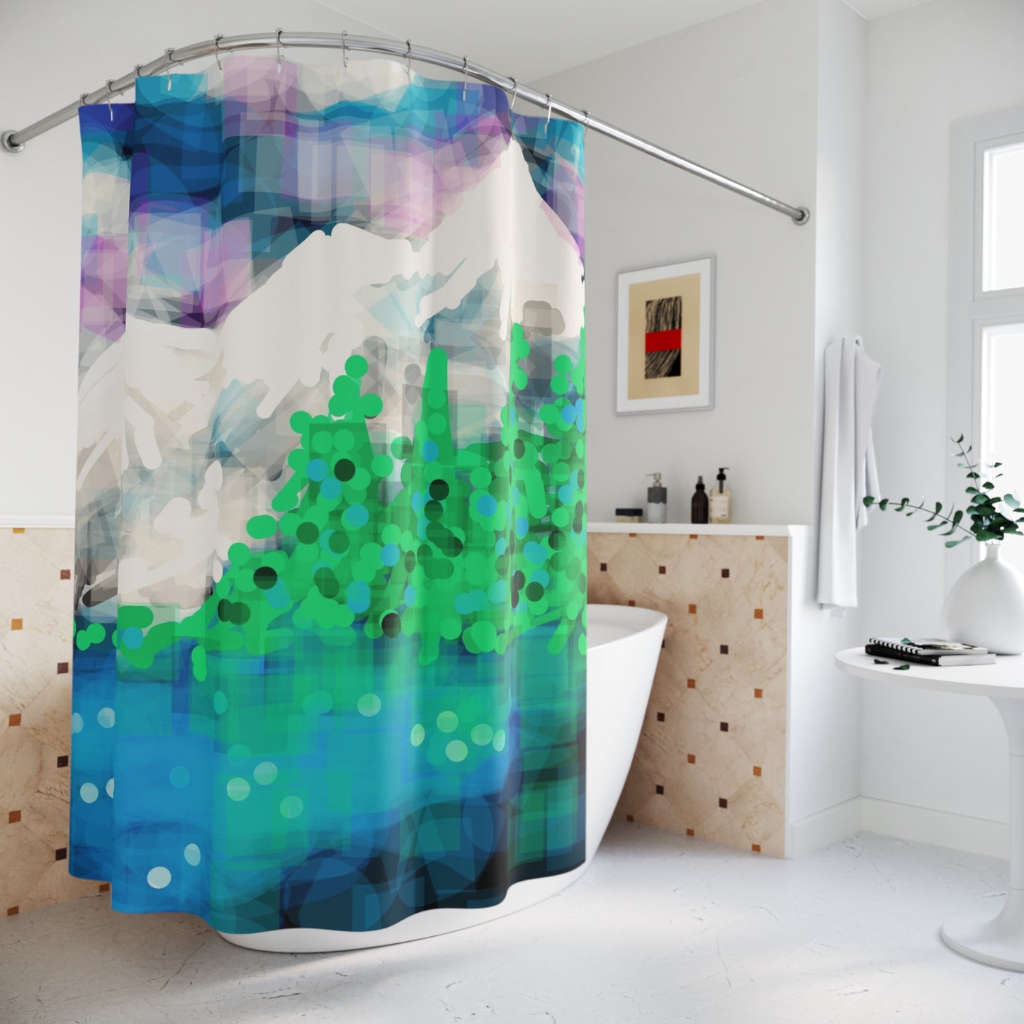 Earth Realms: Mountain Landscape Shower Curtain - Artistic Nature Decor for Bathroom