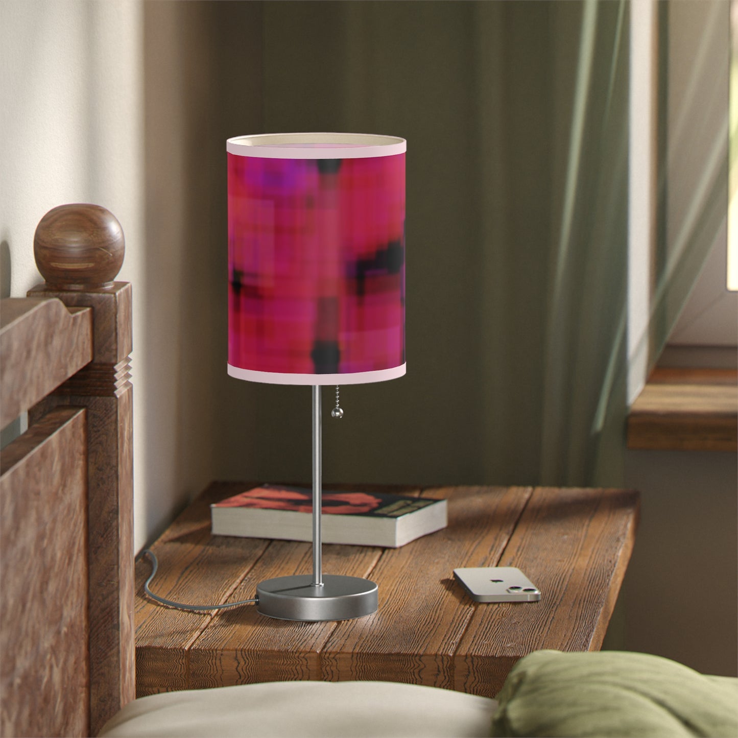 Amaltheia: Pink Trim Vibrant Modern Table Lamp, Bedroom Decor, Nightstand Lamp, Colorful Lighting, Home Accent, Artful Illumination