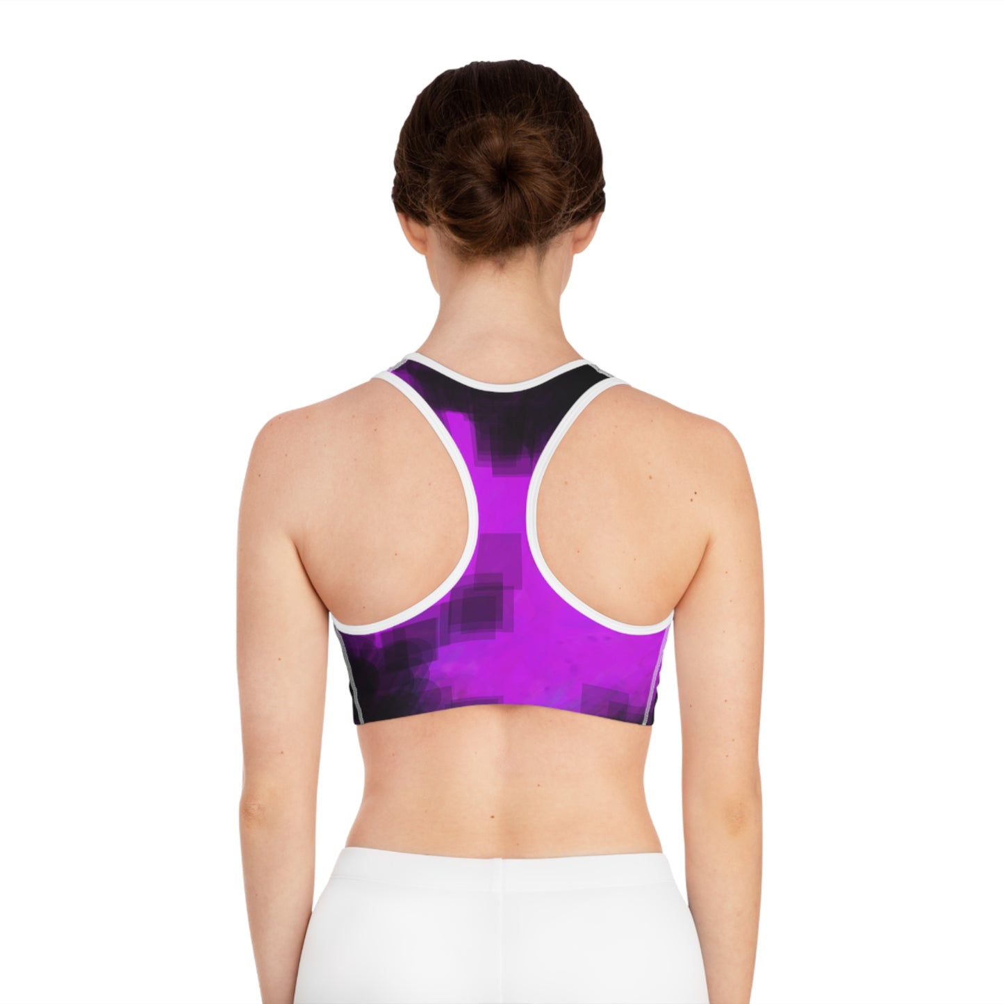 Pink and Black I: WH Trim Vibrant Abstract Sports Bra – Stylish Athletic Wear for Fitness Enthusiasts