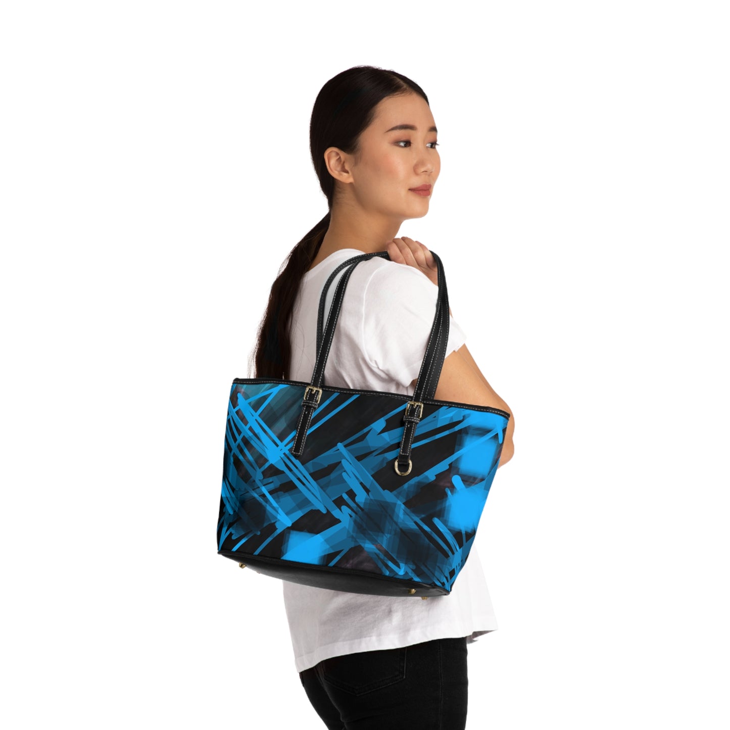 Goodie: Vibrant PU Leather Shoulder Bag – Stylish Blue Abstract Design