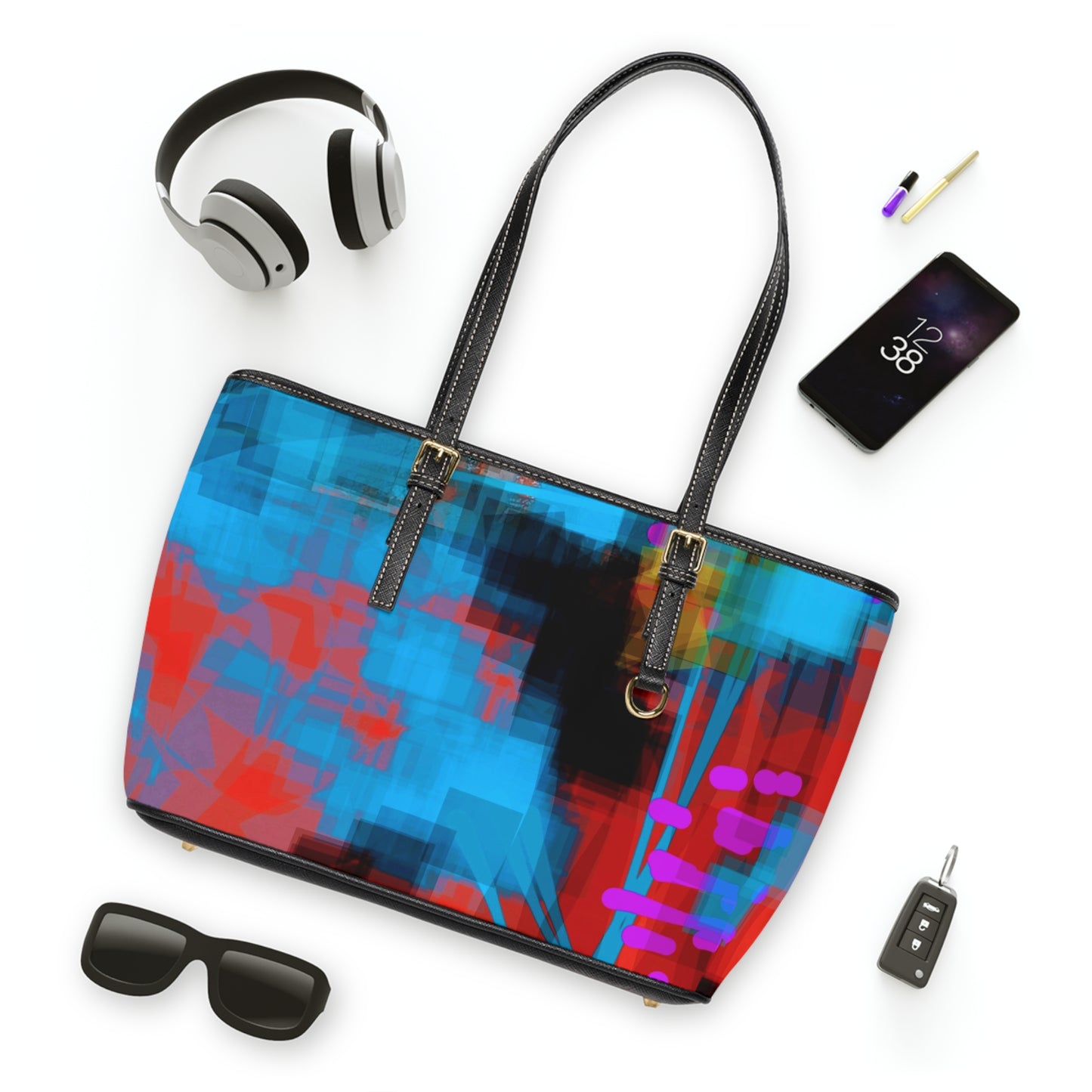 Doralee: Colorful PU Leather Shoulder Bag - Modern Abstract Design