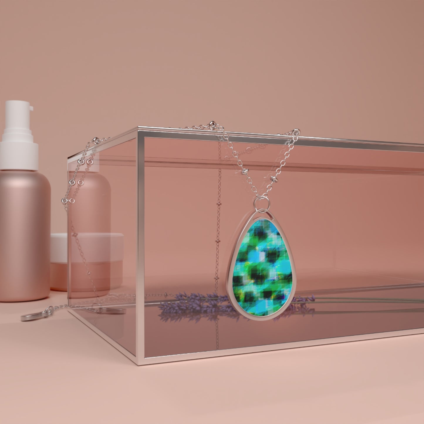 J.D.: Elegant Abstract Art Teardrop Necklace | Dazzling Green & Blue Design | Unique Souls Inspiration