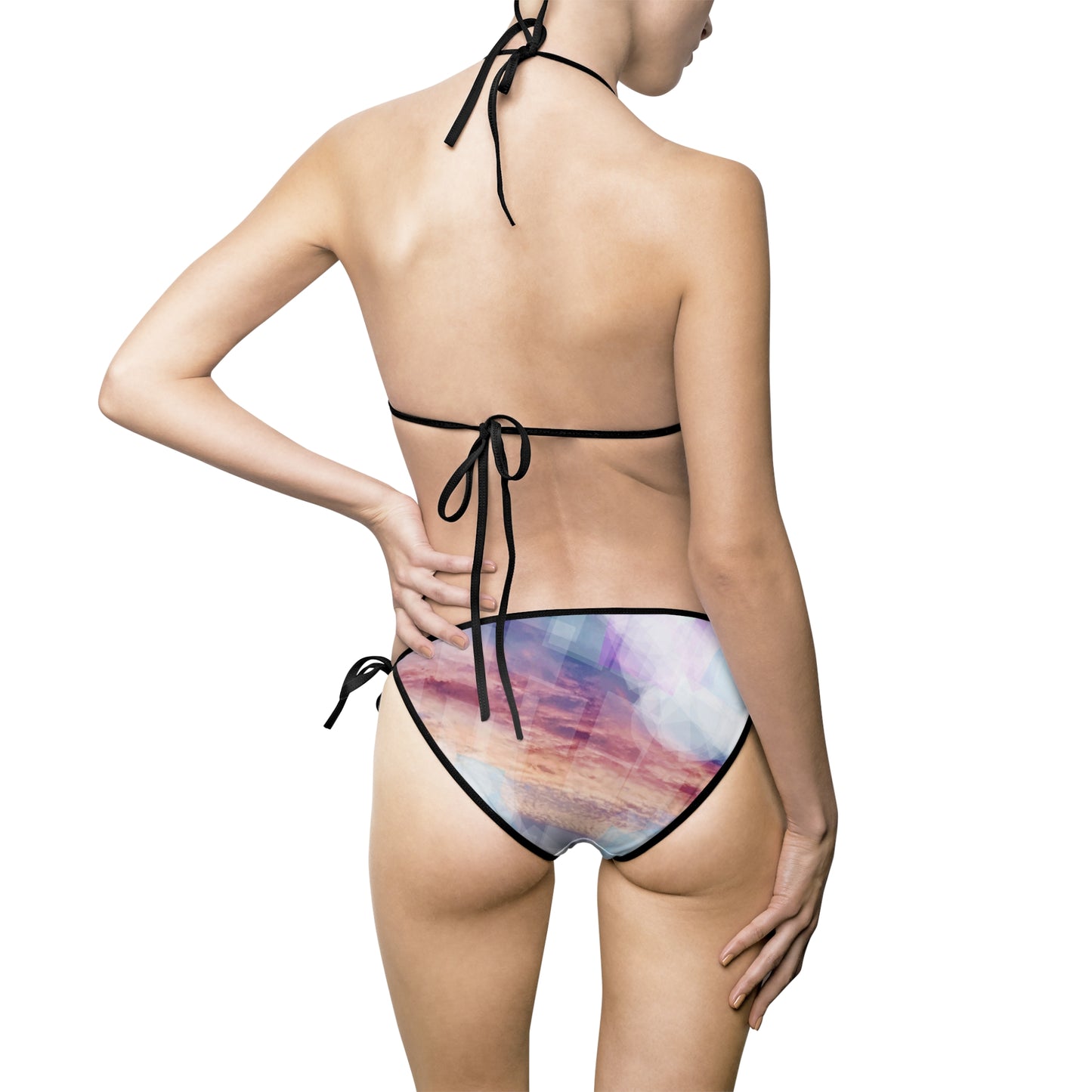 Andromeda: (Blk Strings) Far Out Groovy Bikini Swimsuit, Summer Beachwear, Vacation Swim Set, Boho Chic Swimwear, Pool Party Outfit, Trendy Swimwear