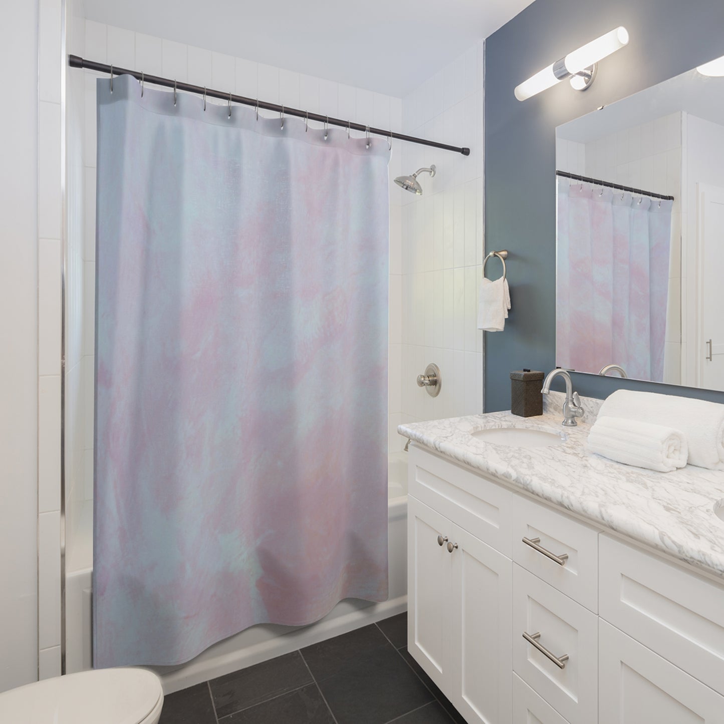 Summit of Love: Pastel Dream Shower Curtain, Soft Bathroom Decor, Calm Home Vibe, Ethereal Chic Style, Perfect for Gifts and Home Refresh