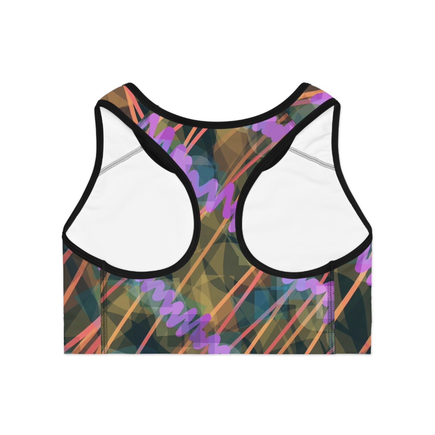 Ava II: Blk Trim Abstract Vibrant Sports Bra - Stylish Activewear for Women