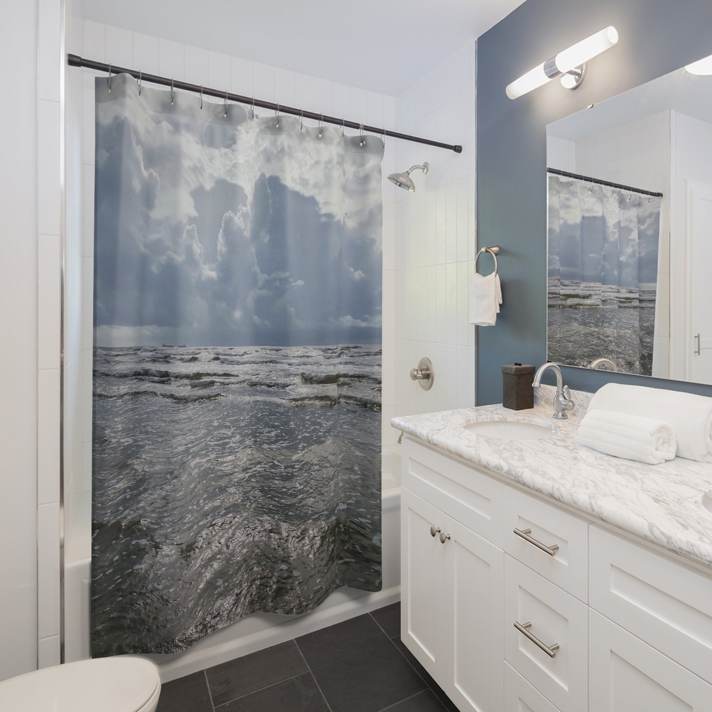 Silver Sea: Shower Curtains