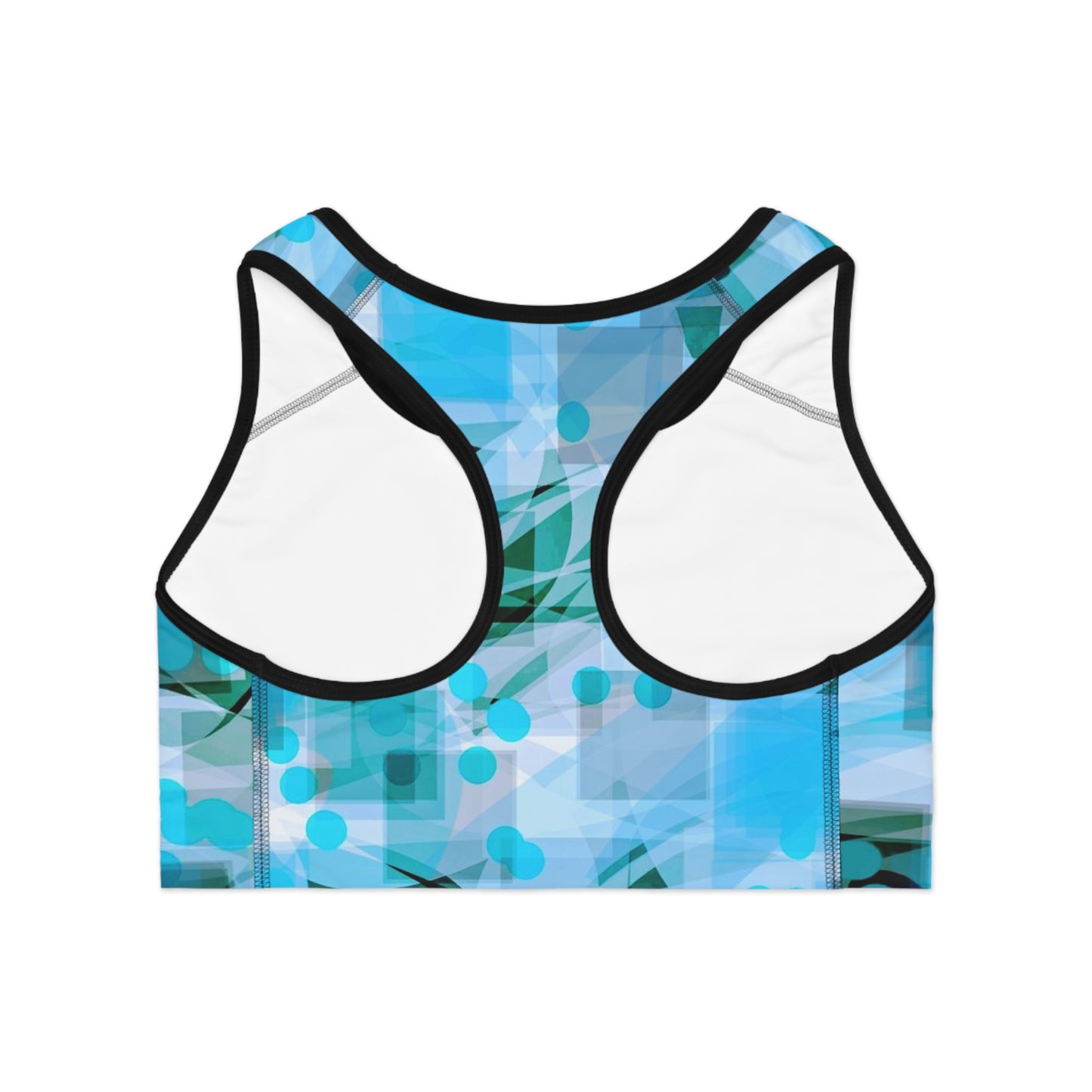 Cascadia II: Blk Trim Abstract Aqua Sports Bra, Workout Gear, Activewear, Fitness Wear, Yoga Top, Gym Bra, Summer Sportswear
