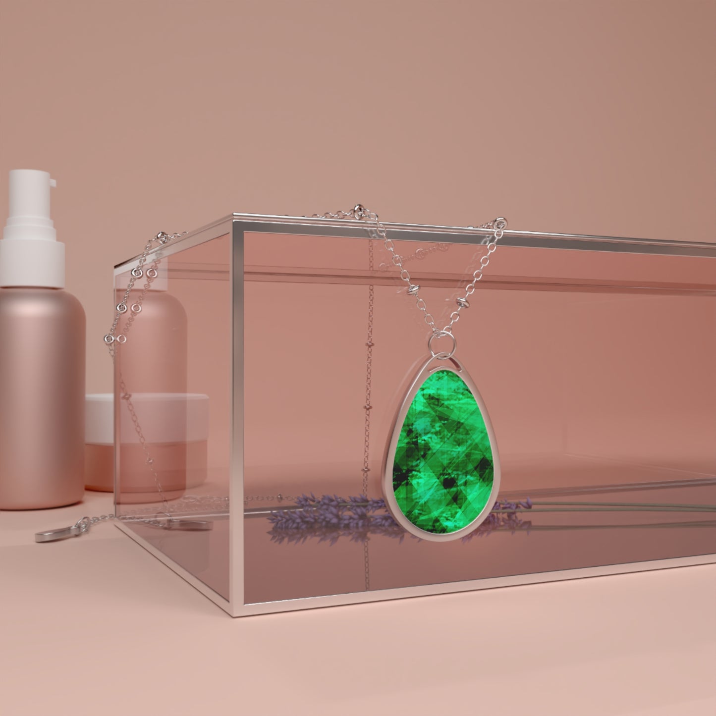 A Gem Aura: Elegant Oval Necklace with Green gemstone look - Perfect for Gifts and Special Occasions