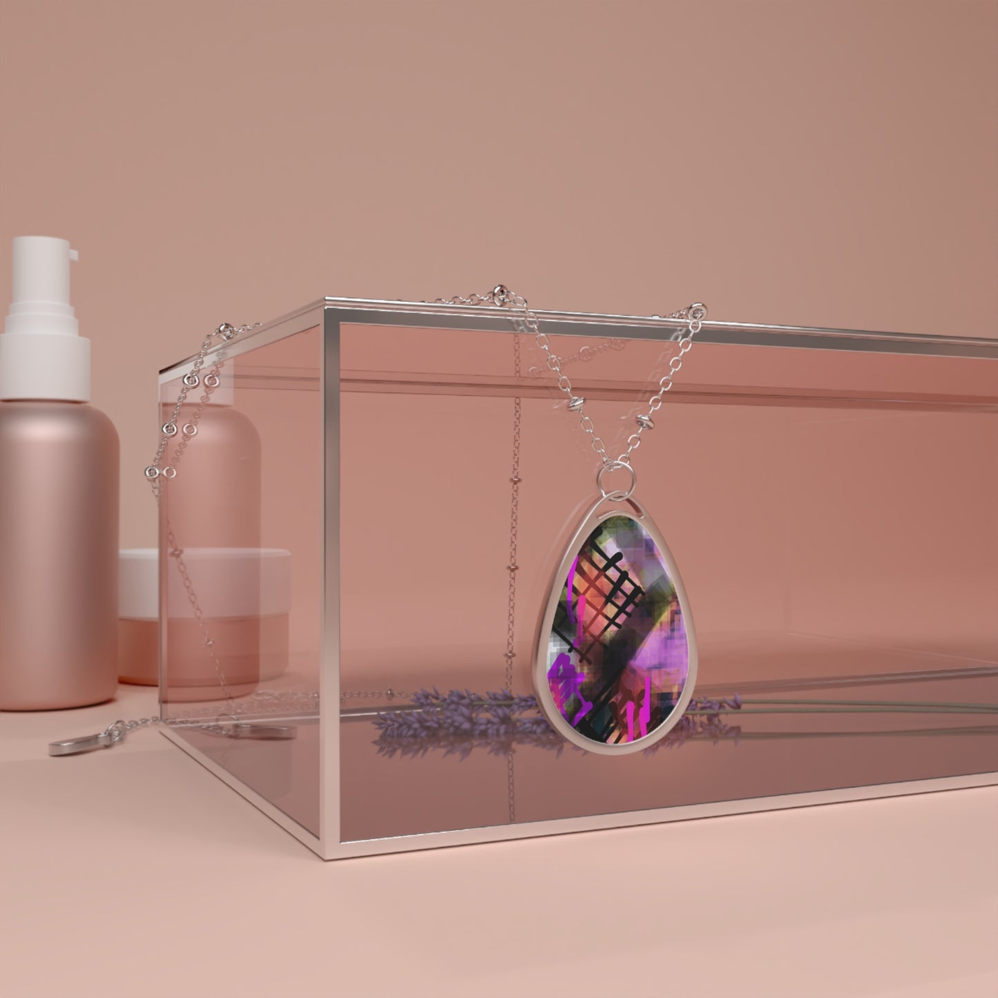 Spray Paint: Attractive Abstract Art Oval Necklace - Artistic Jewelry for Everyday Wear