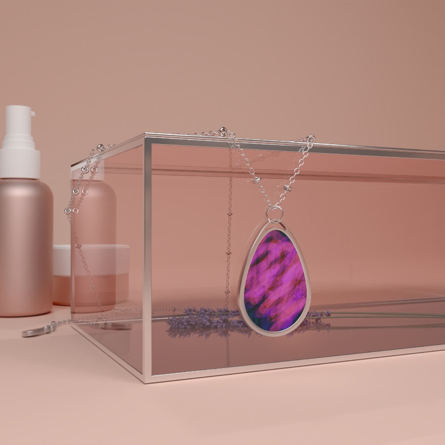 Cherie: Elegant Oval Pendant Necklace with Abstract Purple Design