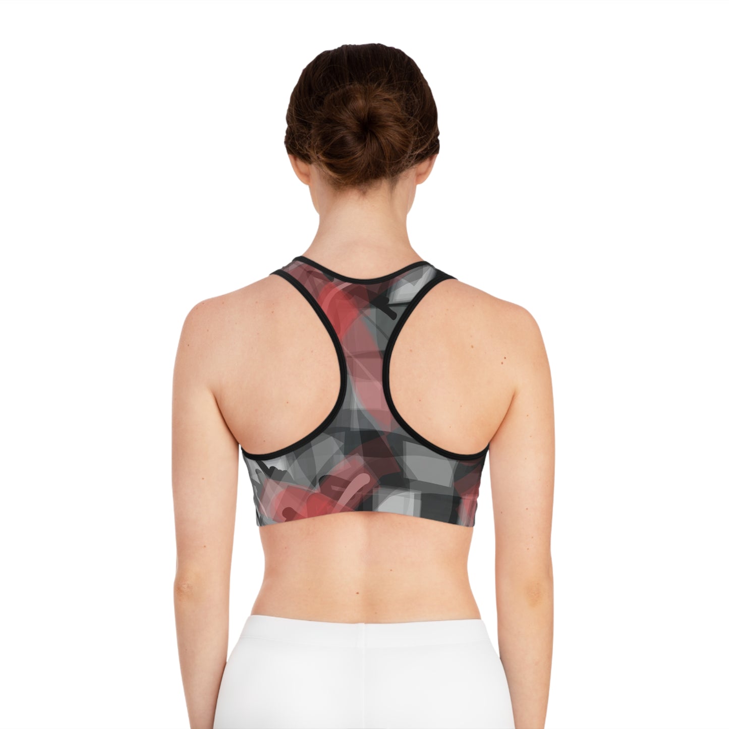 Micah II: BLK Trim Abstract Modern Sports Bra - Stylish Workout Top for Fitness Enthusiasts