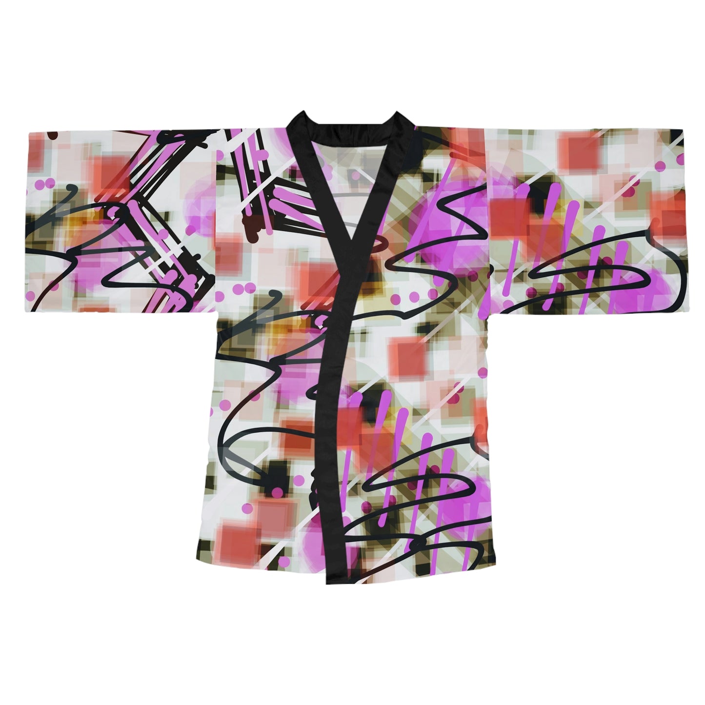 Annabella: Chic Abstract Long Sleeve Kimono Robe - Stylish Cover-Up for Relaxation and Everyday Wear