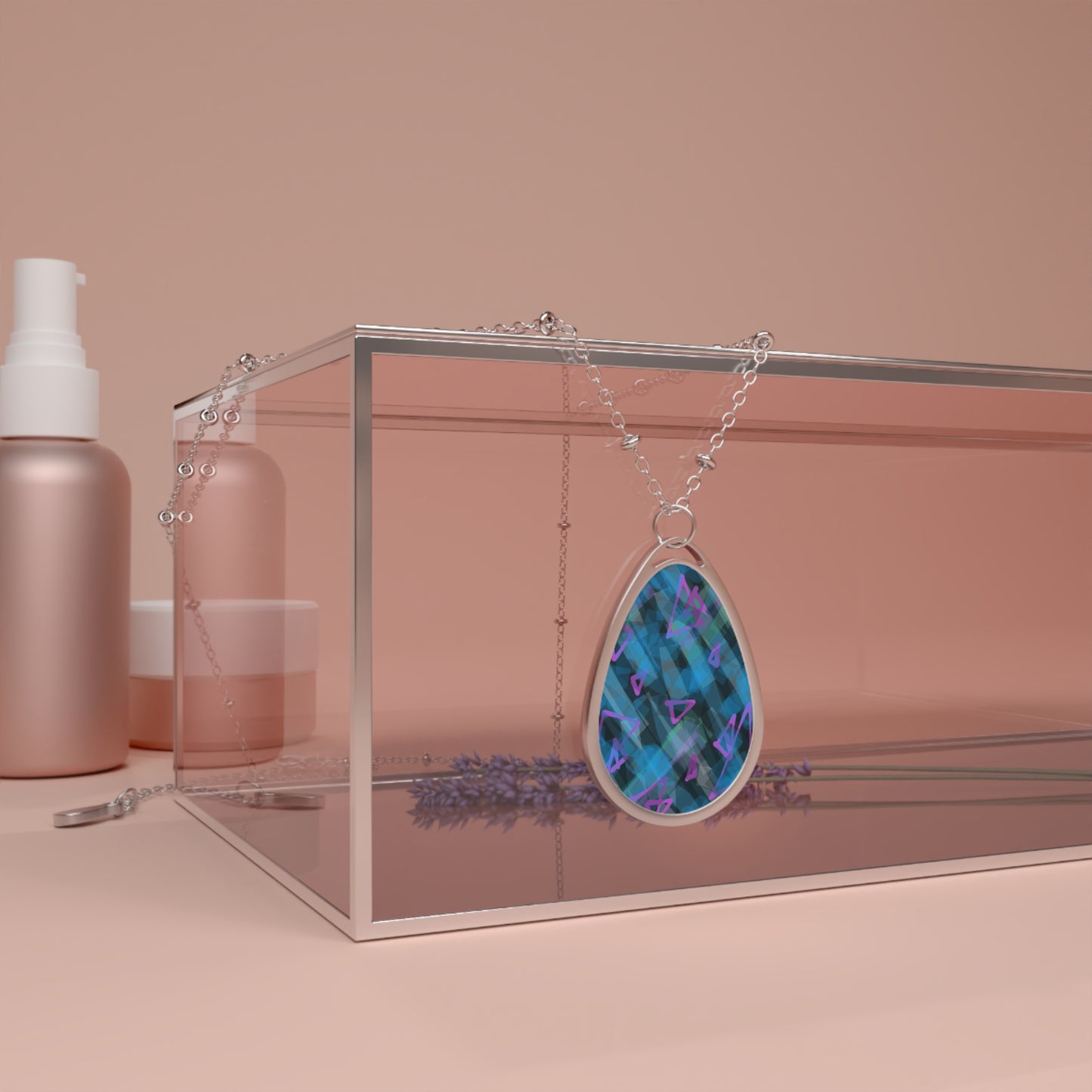 Roxanne: Abstract Art Elegant Oval Necklace with Colorful Pattern - Unique Jewelry for Every Occasion