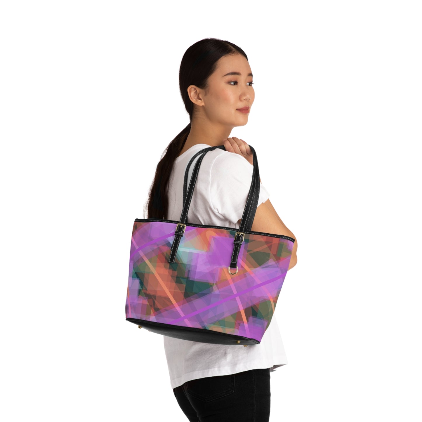 Rita: Abstract Art PU Leather Shoulder Bag - Colorful Tote for Fashion Lovers