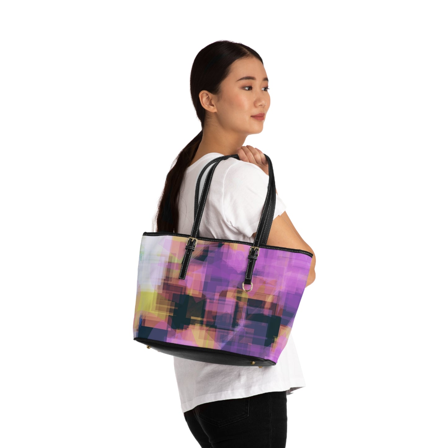 Sheena: Vibrant PU Leather Shoulder Bag - Colorful Geometric Design