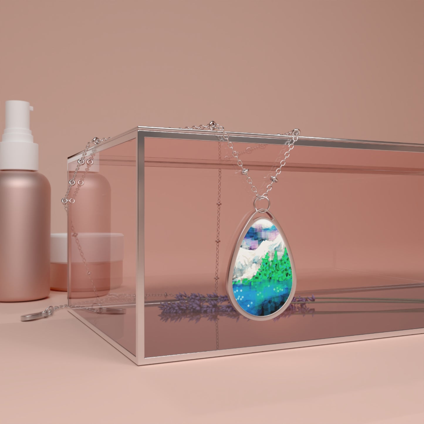 Earth Realms: Magical Nature-Inspired Art Oval Necklace - Teardrop Pendant Jewelry, Nature Lovers