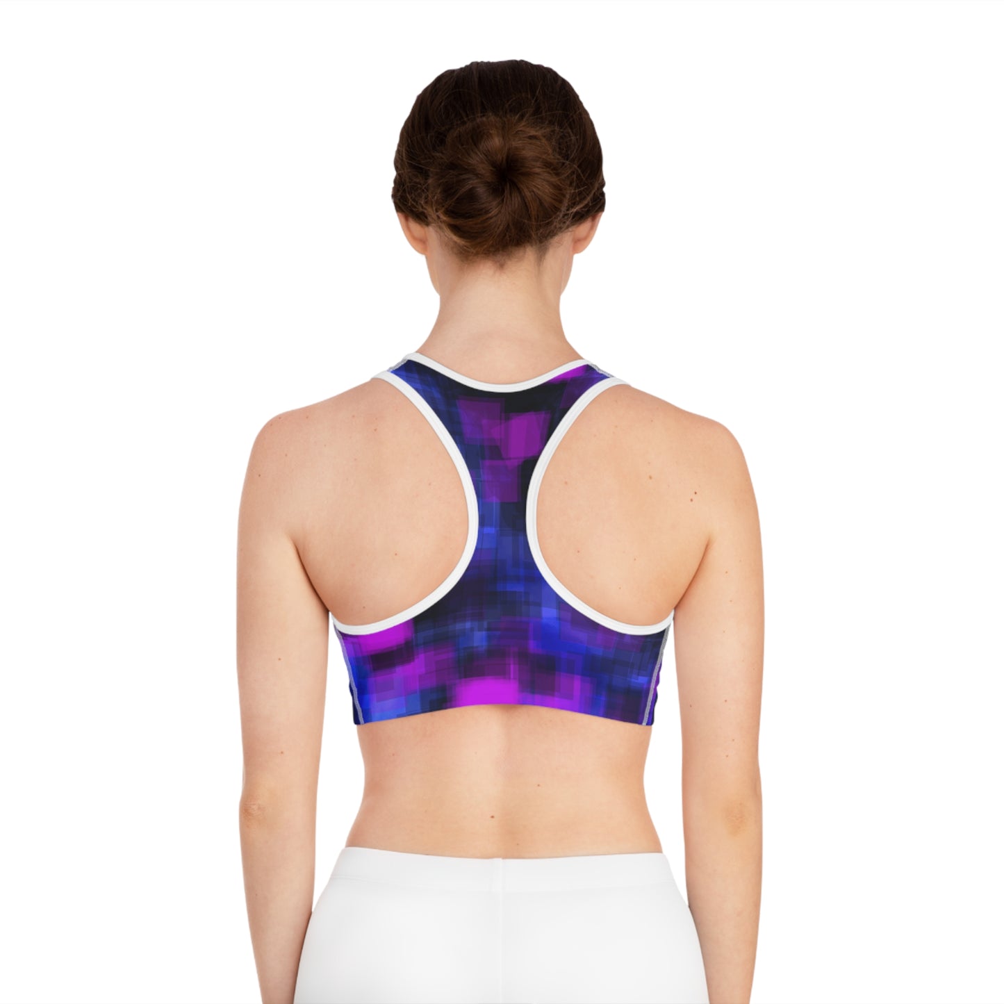 True Friend I: WH Trim Vibrant Abstract Sports Bra - Perfect for Workouts and Everyday Wear