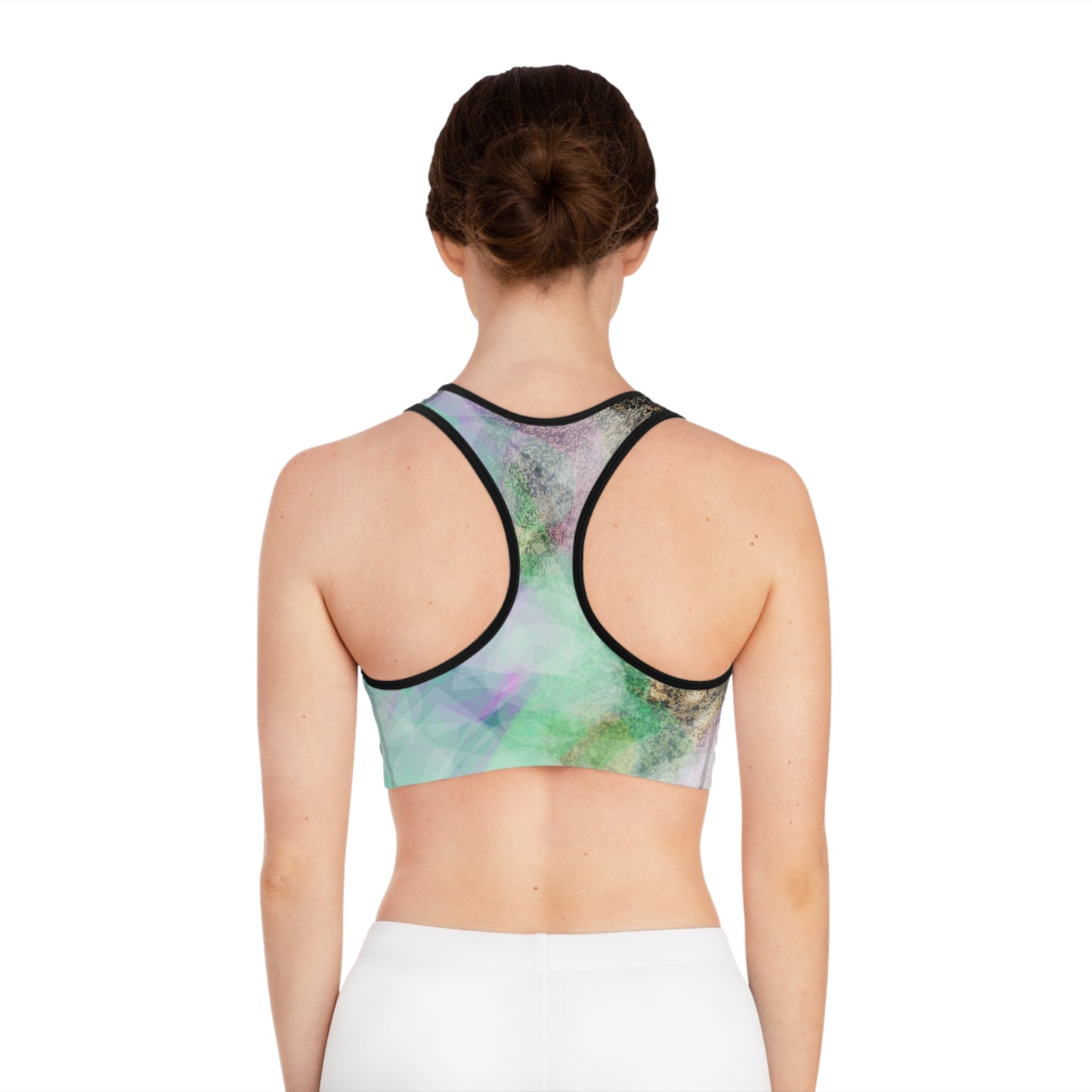 Bliss Rays II: Blk Trim, Vibrant Abstract Sports Bra - Perfect for Workouts, Yoga, Athletic Wear, Active Lifestyle, Gift for Fitness Enthusiasts