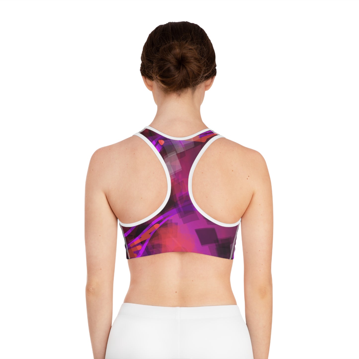 Bo I: WH Trim Vibrant Abstract Sports Bra - Colorful Workout Top for Fitness Enthusiasts