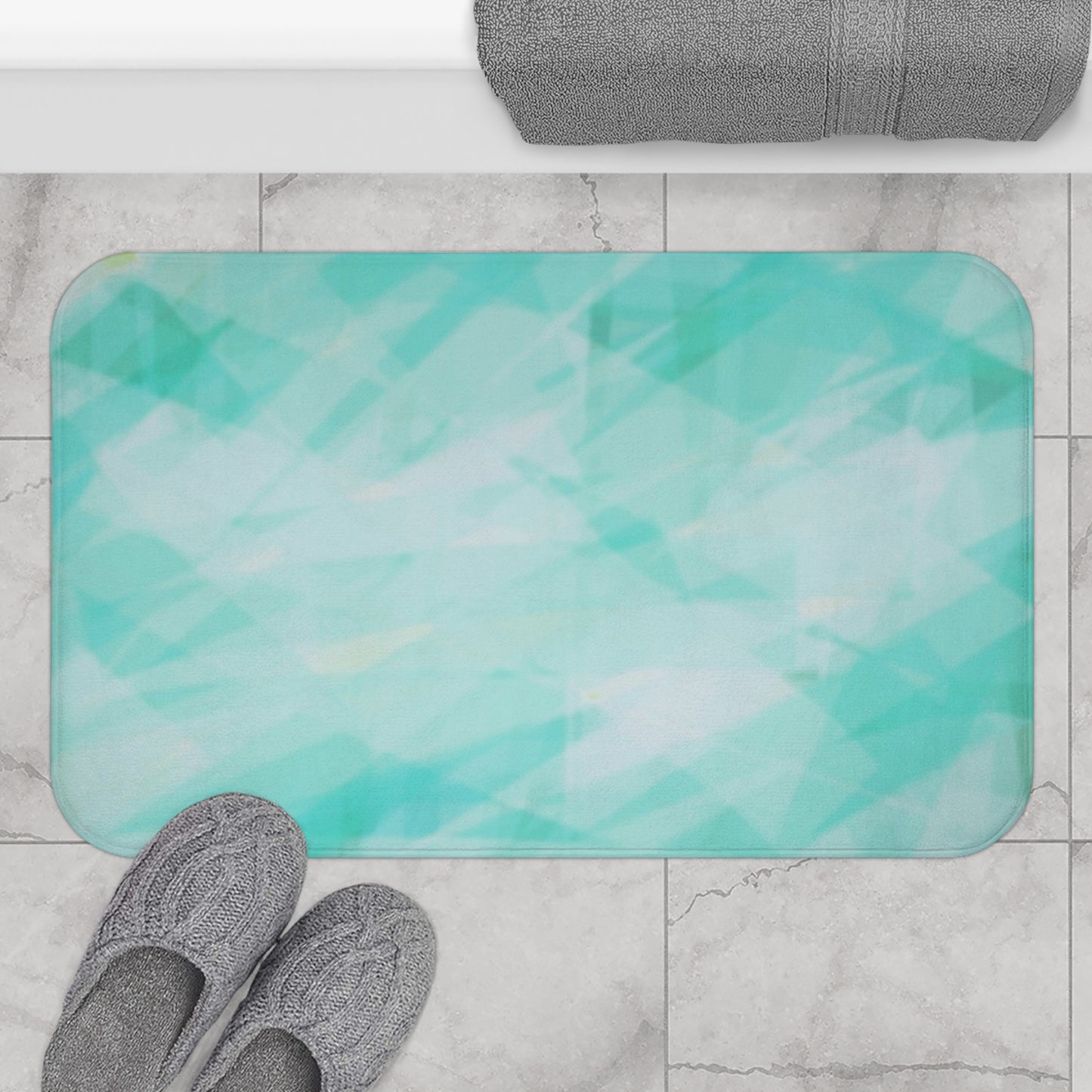Mountain Stream: (34"x21") Serene Tones Geometric Bathmat | Soft Bathroom Rug, Modern Home Decor, Shower Accessory, Spa Gift, Coastal Vibes