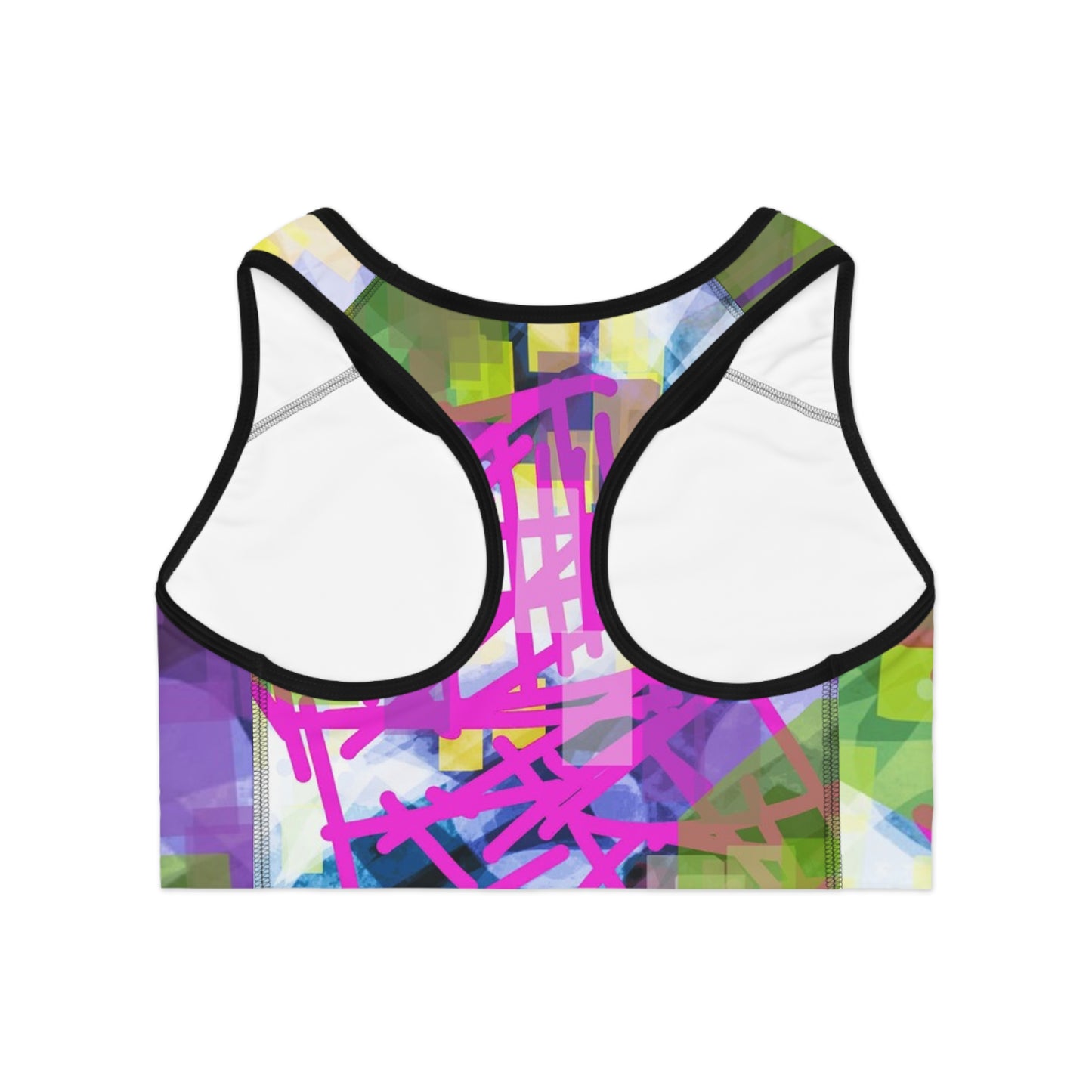 Aether I: Blk Trim; Vibrant Abstract Sports Bra - Fitness Gear, Workout Apparel, Activewear, Athleisure, Yoga Wear, Gift for Her