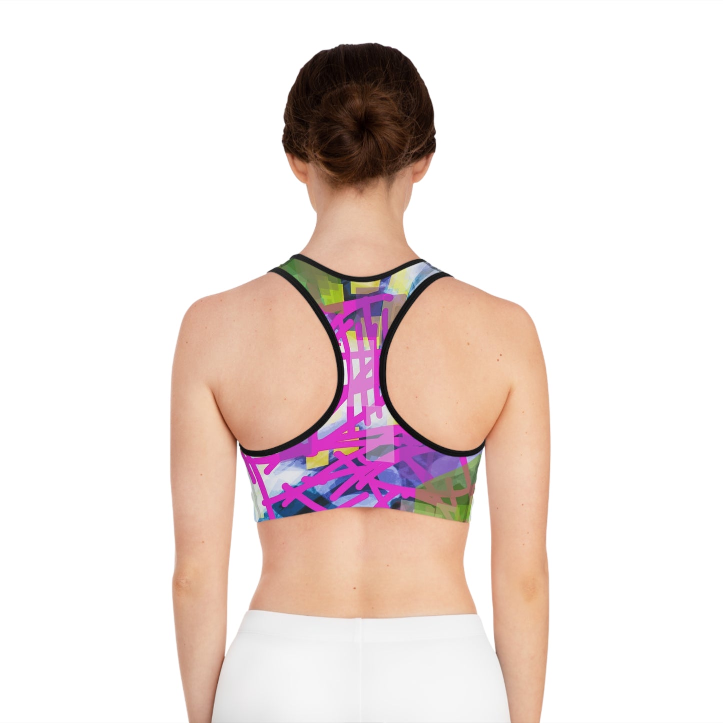 Aether I: Blk Trim; Vibrant Abstract Sports Bra - Fitness Gear, Workout Apparel, Activewear, Athleisure, Yoga Wear, Gift for Her