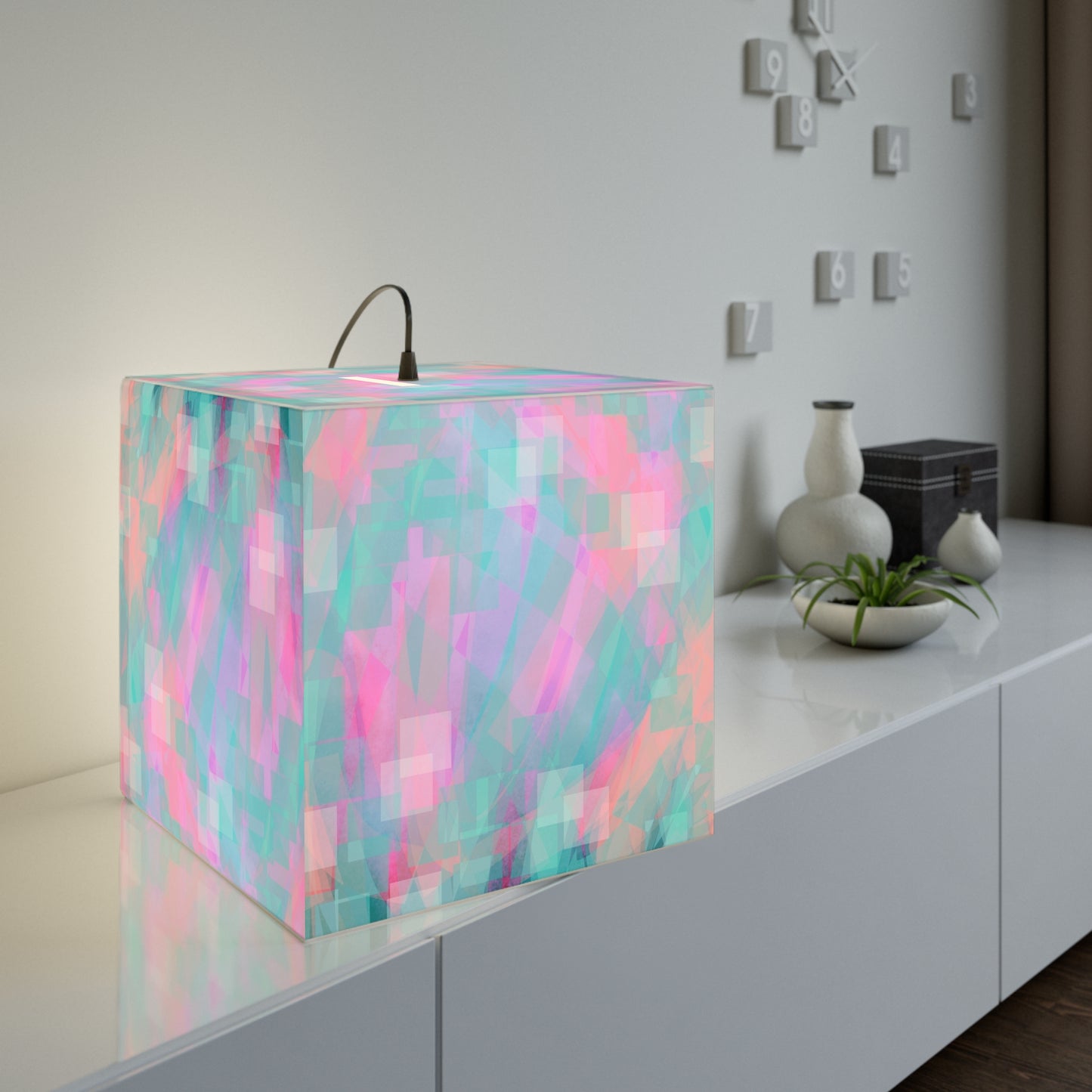 Sol Shimmer: Soothing, Colorful Light Cube Pendant Lamp, Modern Décor, Ambient Lighting, Home Office, Unique Gift Idea, Artistic Illumination