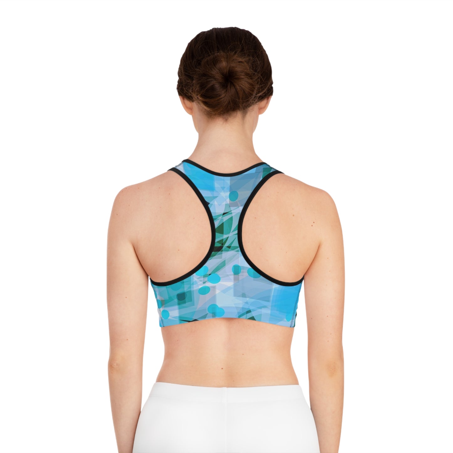Cascadia II: Blk Trim Abstract Aqua Sports Bra, Workout Gear, Activewear, Fitness Wear, Yoga Top, Gym Bra, Summer Sportswear