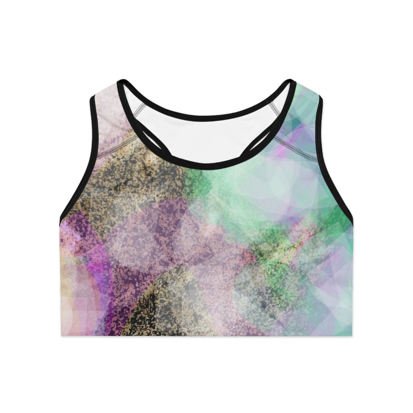 Bliss Rays II: Blk Trim, Vibrant Abstract Sports Bra - Perfect for Workouts, Yoga, Athletic Wear, Active Lifestyle, Gift for Fitness Enthusiasts
