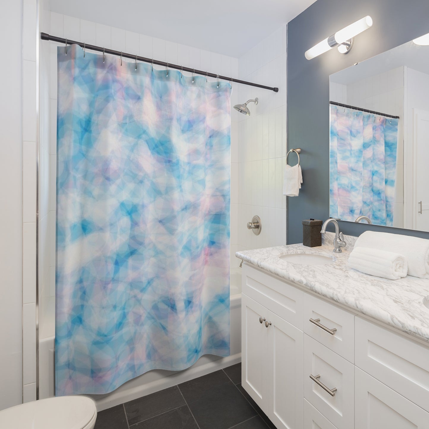 Blue Sugar: Tranquil Pastel Shower Curtain, Boho Bathroom Decor, Relaxing Home Accessories, Gift for New Home, Modern Bathroom Upgrade