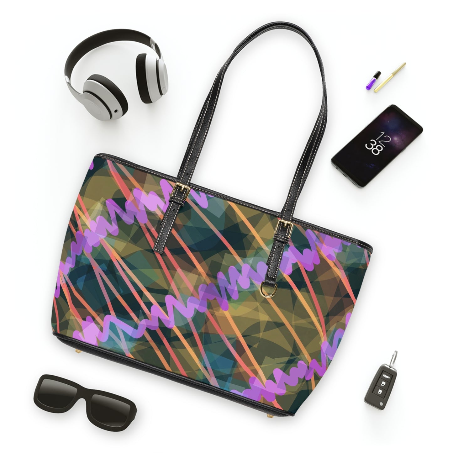 Ava: Stylish PU Leather Shoulder Bag - Colorful Abstract Design for Everyday Use
