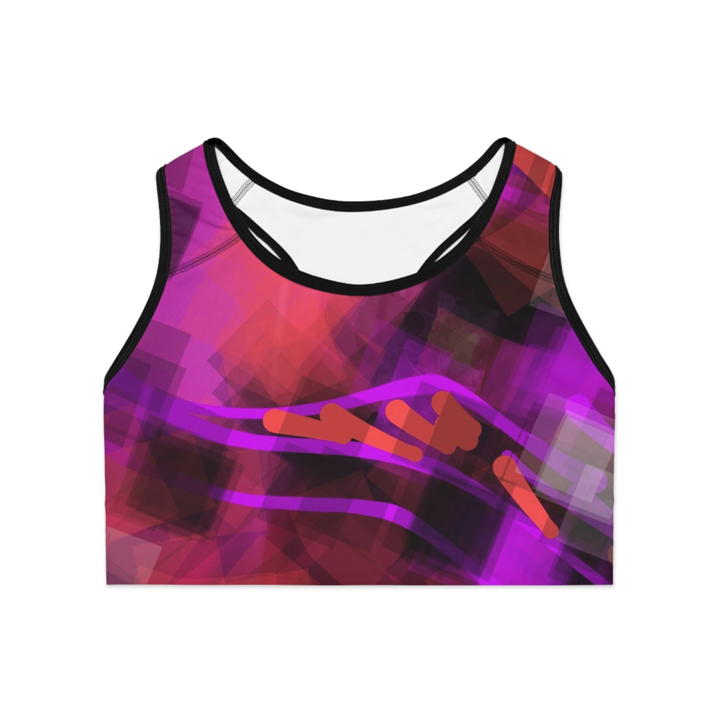 Bo II: Blk Trim Abstract Vibrant Sports Bra for Active Lifestyle