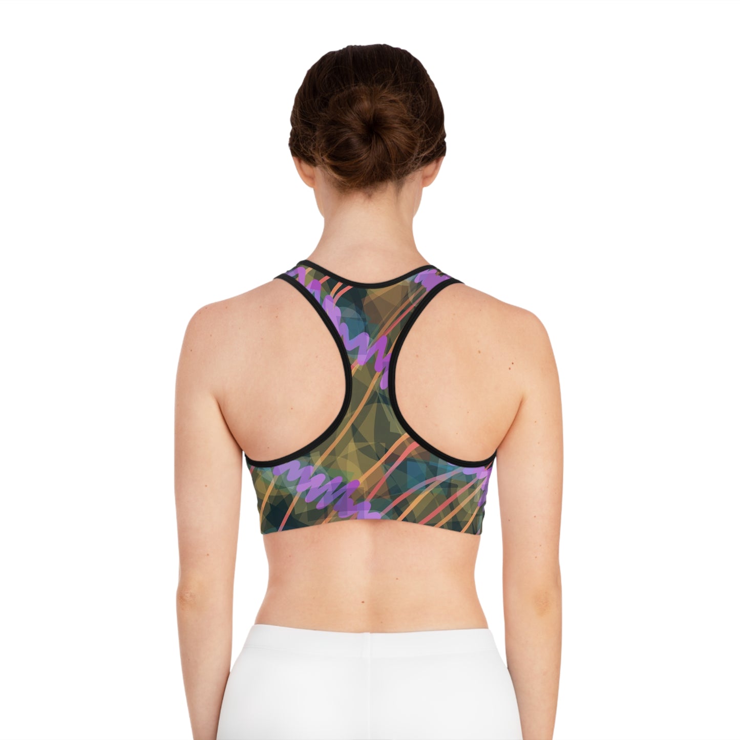 Ava II: Blk Trim Abstract Vibrant Sports Bra - Stylish Activewear for Women
