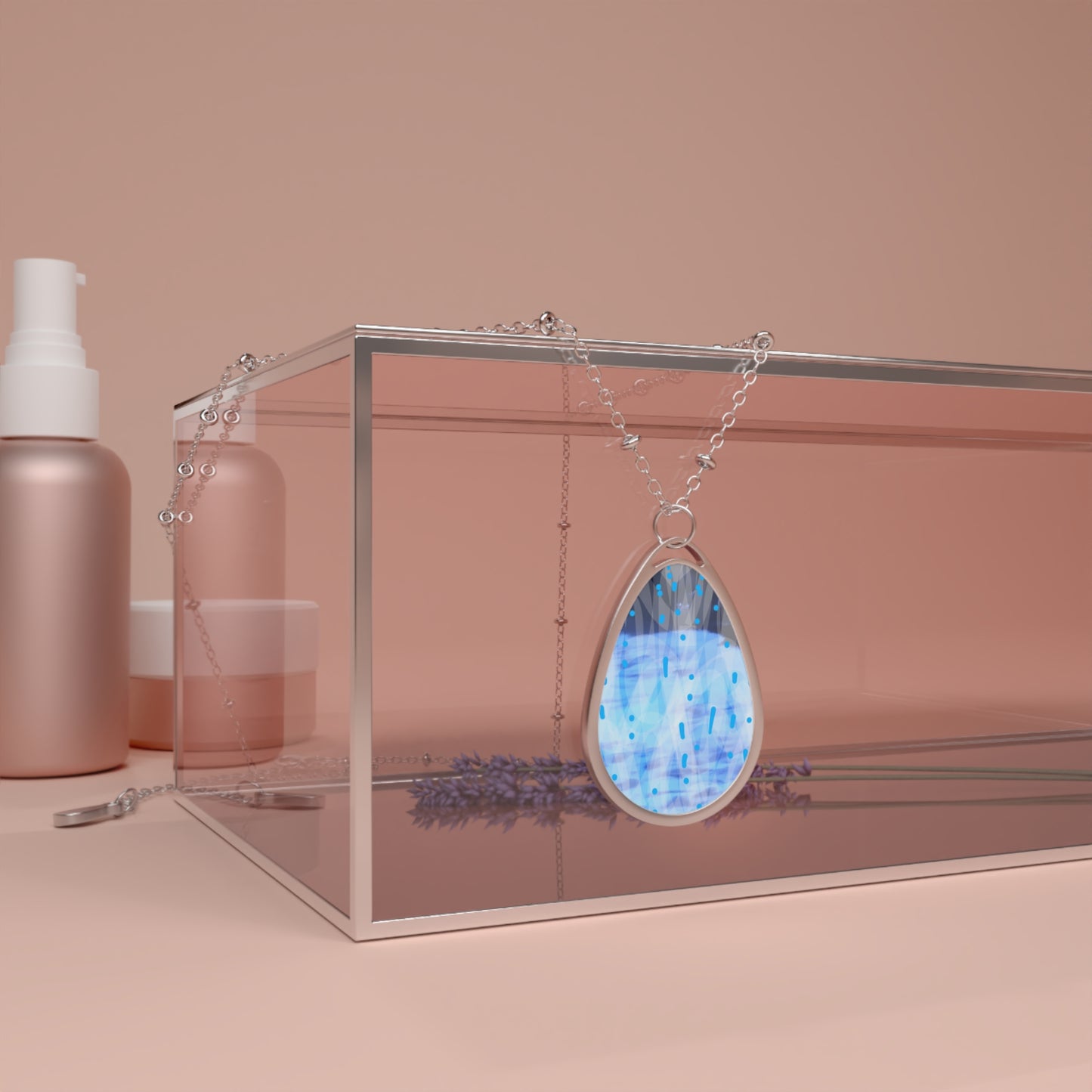 The Mists: Elegant Oval Necklace, Surreal Blue Pendant, Gift for Her, Minimalist Jewelry, Delicate Necklace, Birthday or Anniversary Gift