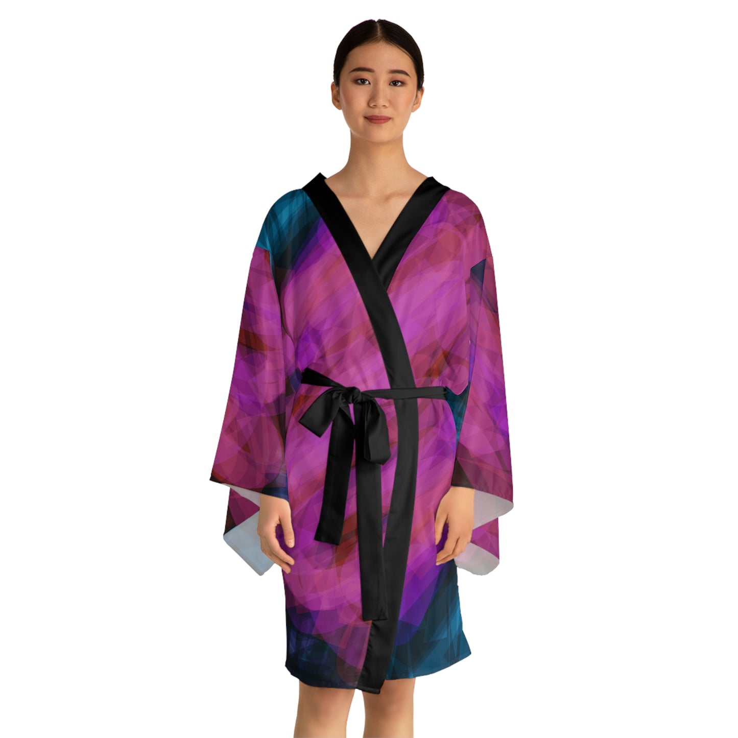 Cherie: Abstract Floral Long Sleeve Kimono Robe - Perfect for Relaxation & Special Occasions