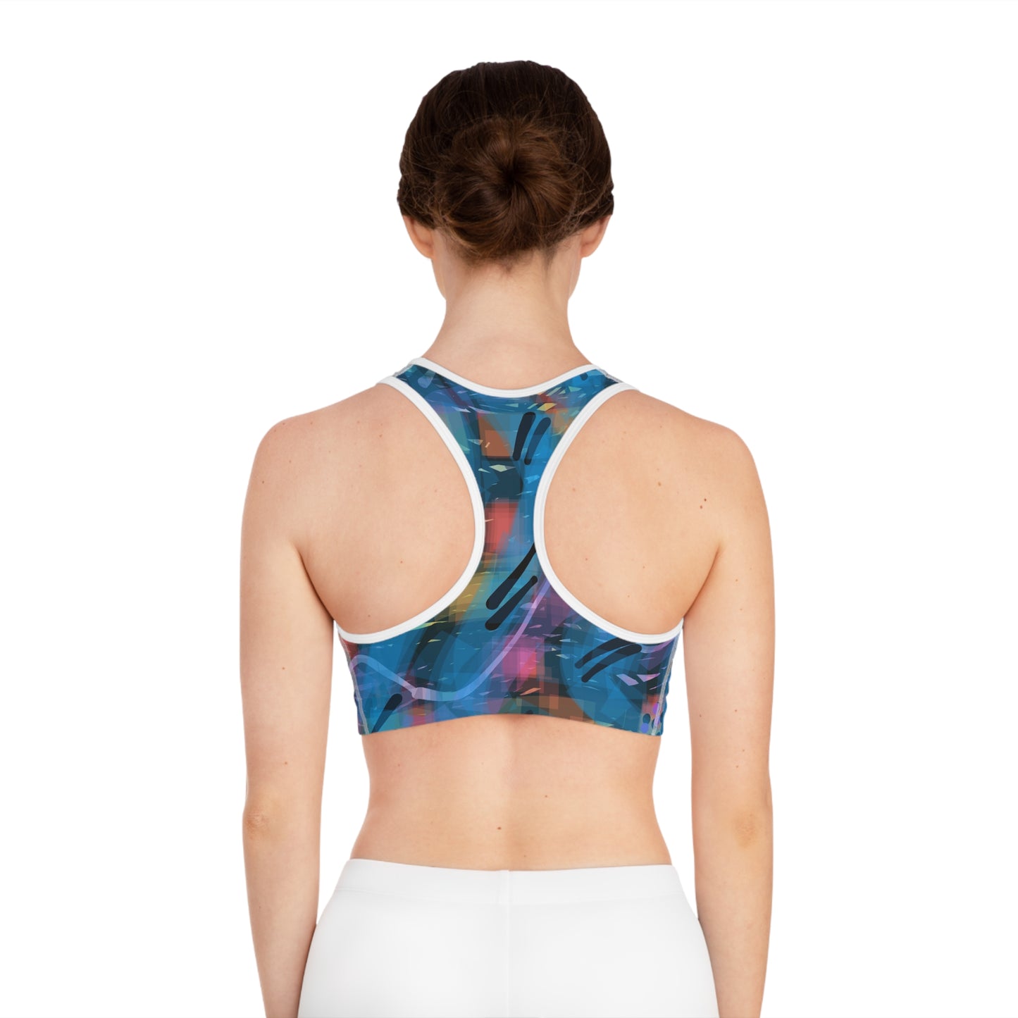 Louise I: WH Trim; Colorful Abstract Sports Bra for Active Lifestyle