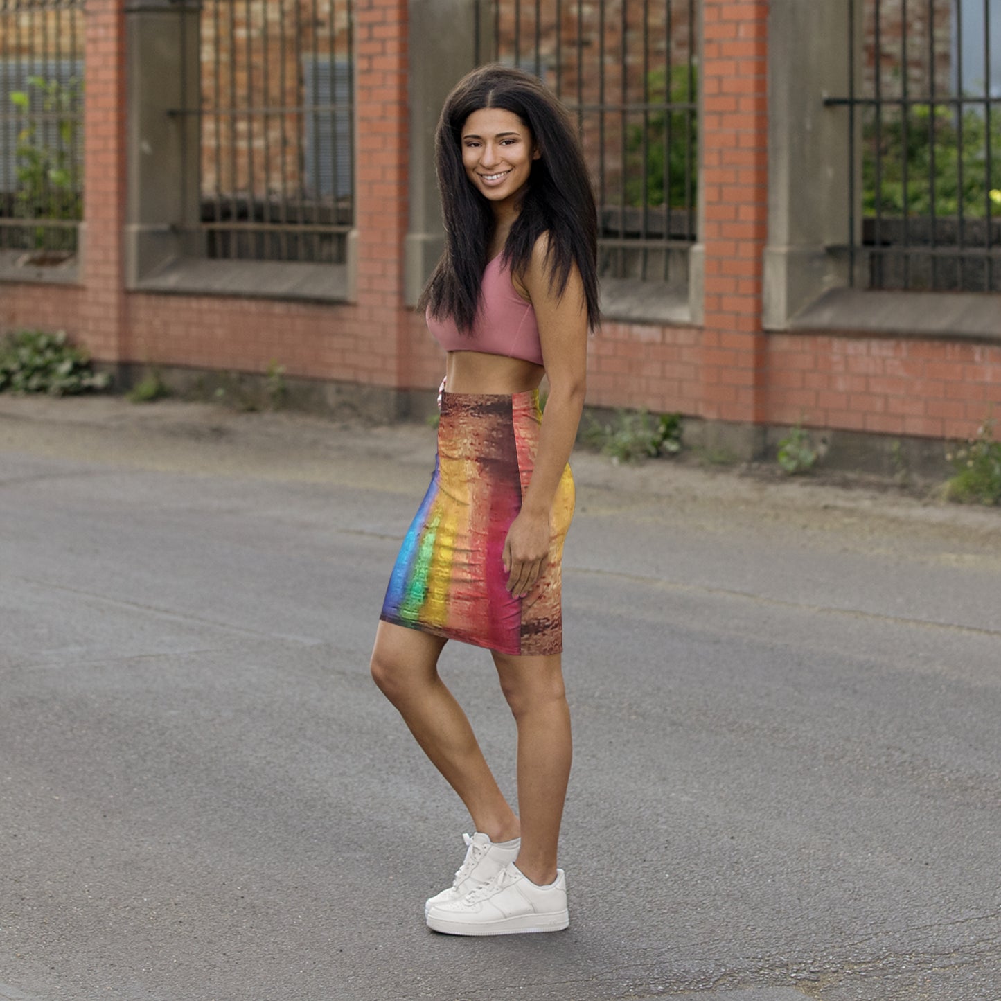 Neon Rain: Women's Mid-Waist Pencil Skirt (AOP)