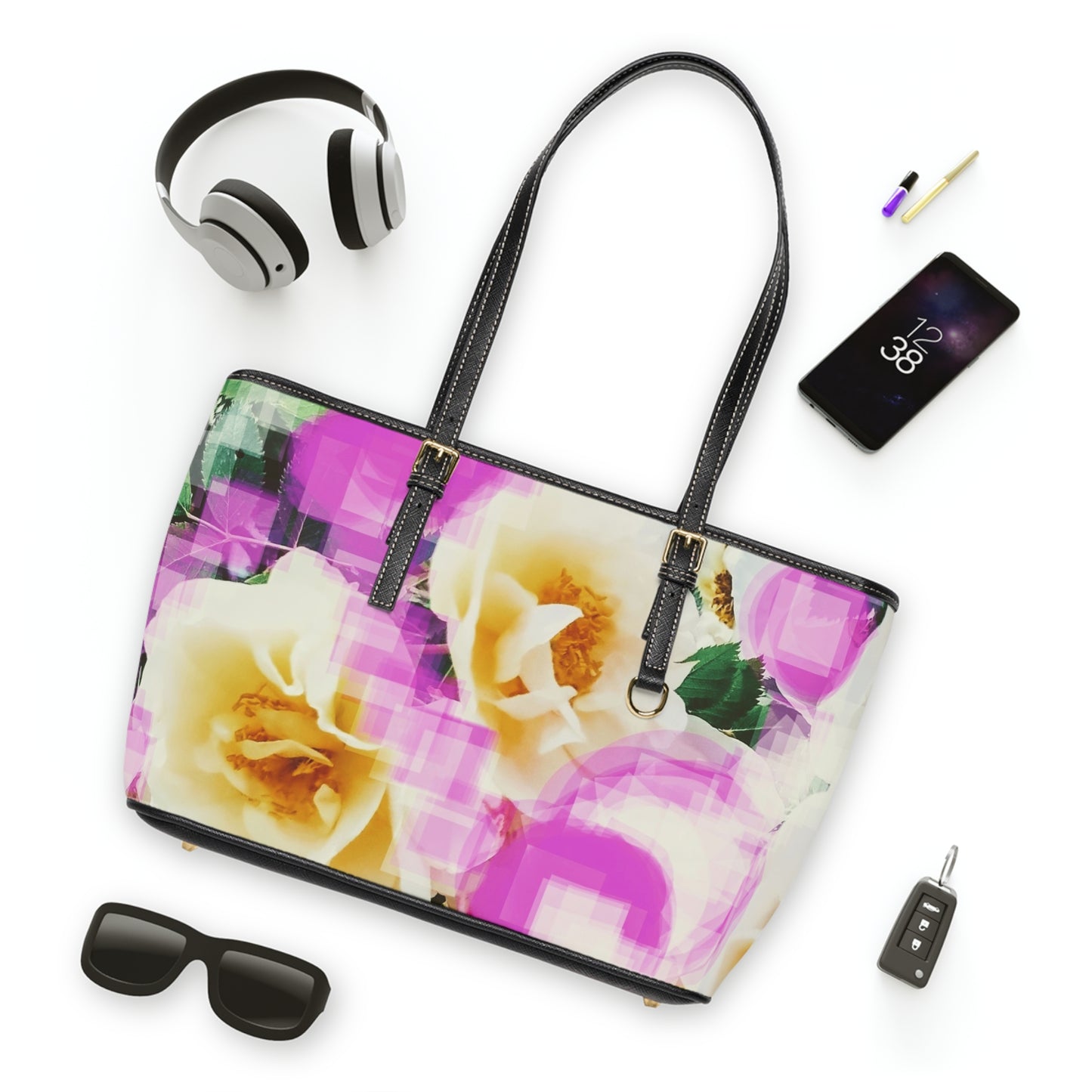 Divine Bouquet II: Floral PU Leather Shoulder Bag - Elegant & Chic Tote for Any Occasion