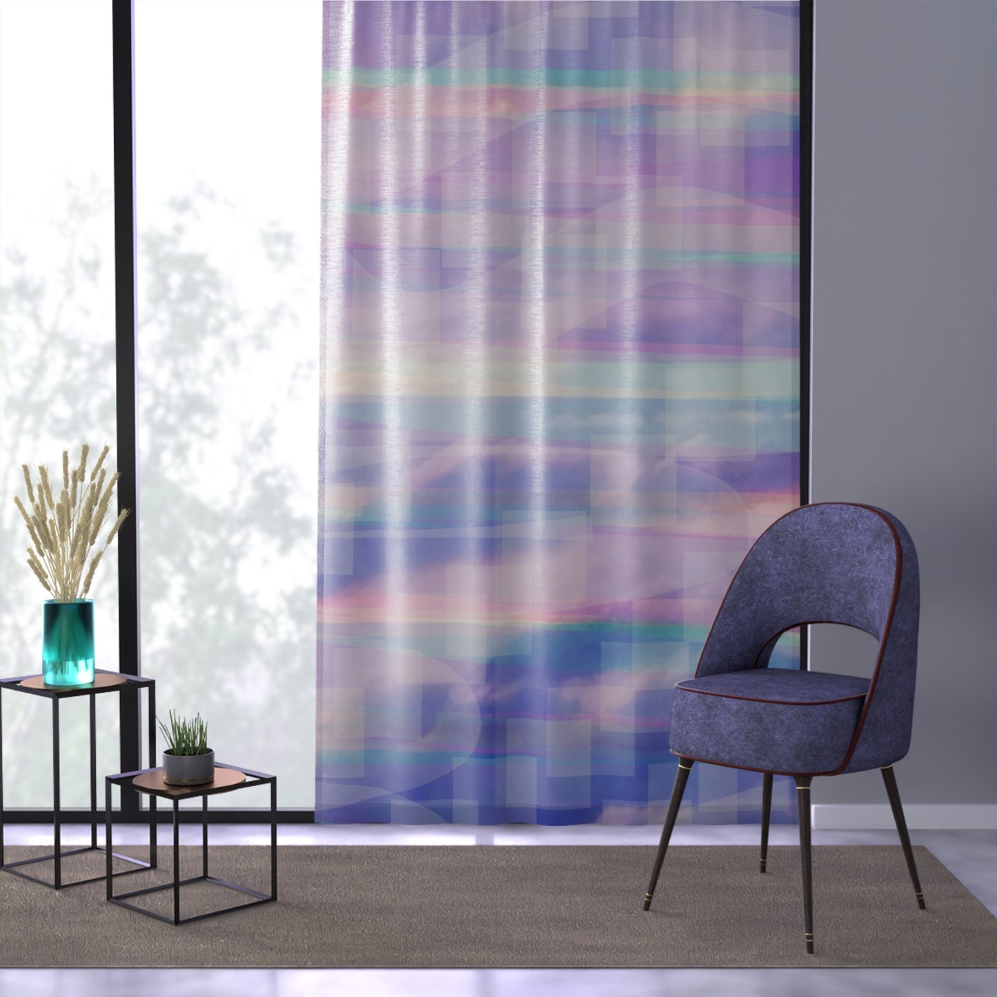 Gloria: Sheer Abstract Window Curtain - Purple Hues for a Relaxed Home Atmosphere