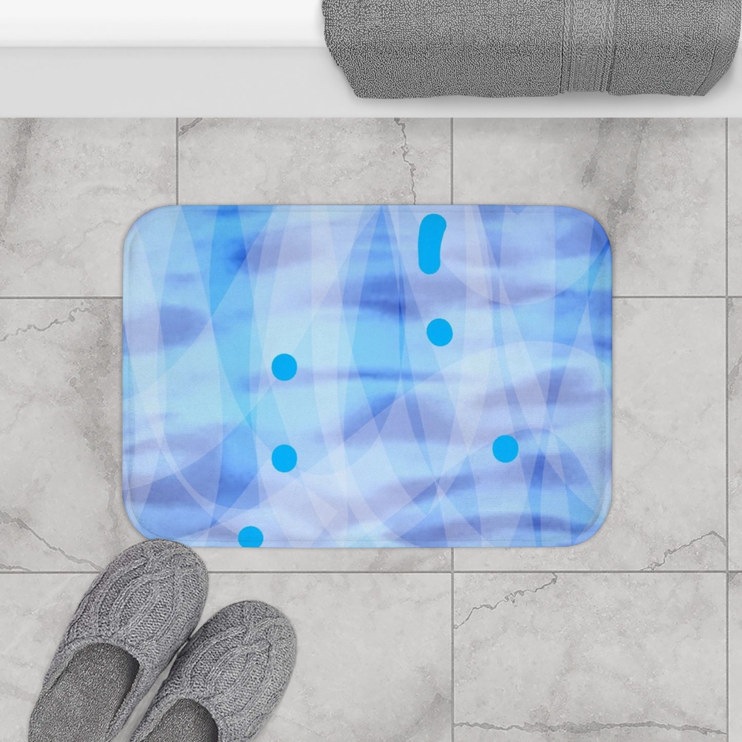 The Mists: (24"x17") Tranquil Blue Bathmat - Soft Plush Area Rug for Bathroom, Spa, Home Decor, Blue Water Design, Gift for Her