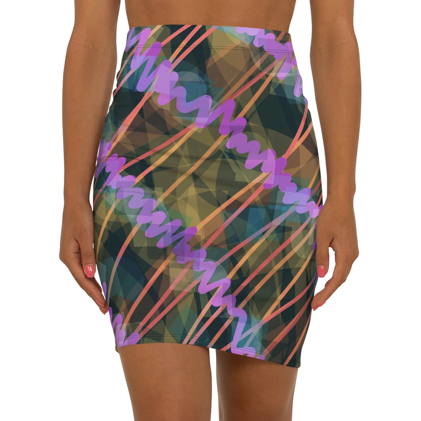 Ava: Colorful Mid-Waist Pencil Skirt - Trendy Abstract Design