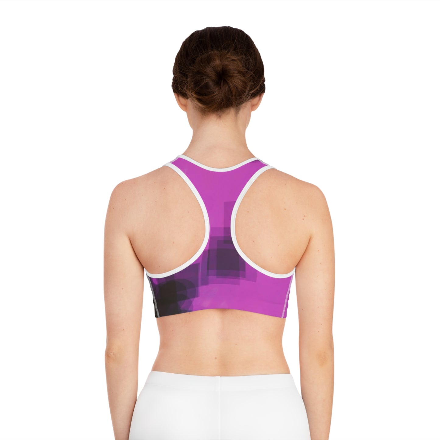 Pink and Black Hues I: WH Trim Abstract Pink and black Sports Bra - Stylish Activewear for Fitness Enthusiasts