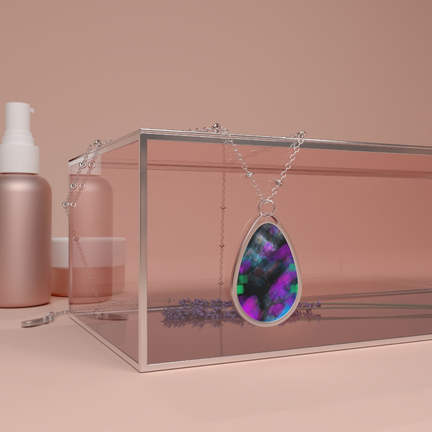 Chillin: Relaxed Vibes Oval Pendant Necklace – Colorful Trippy Chic Teardrop Jewelry