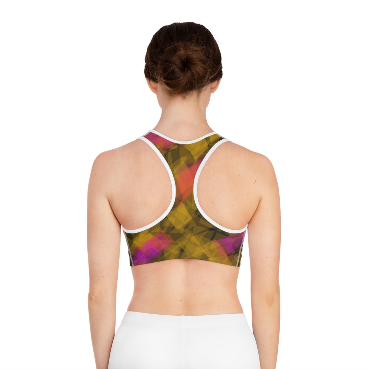 Bom I: WH Trim Vibrant Geometric Sports Bra for Active Lifestyle